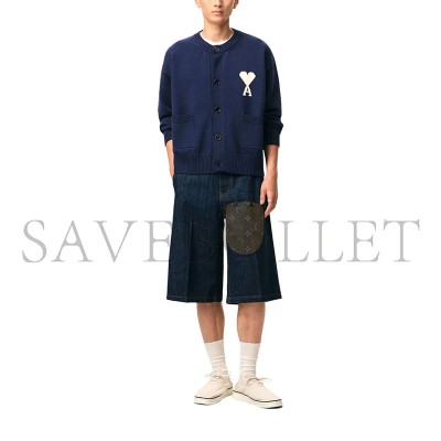 AMI PARIS AMI DE COEUR INTARSIA CREWNECK CARDIGAN 